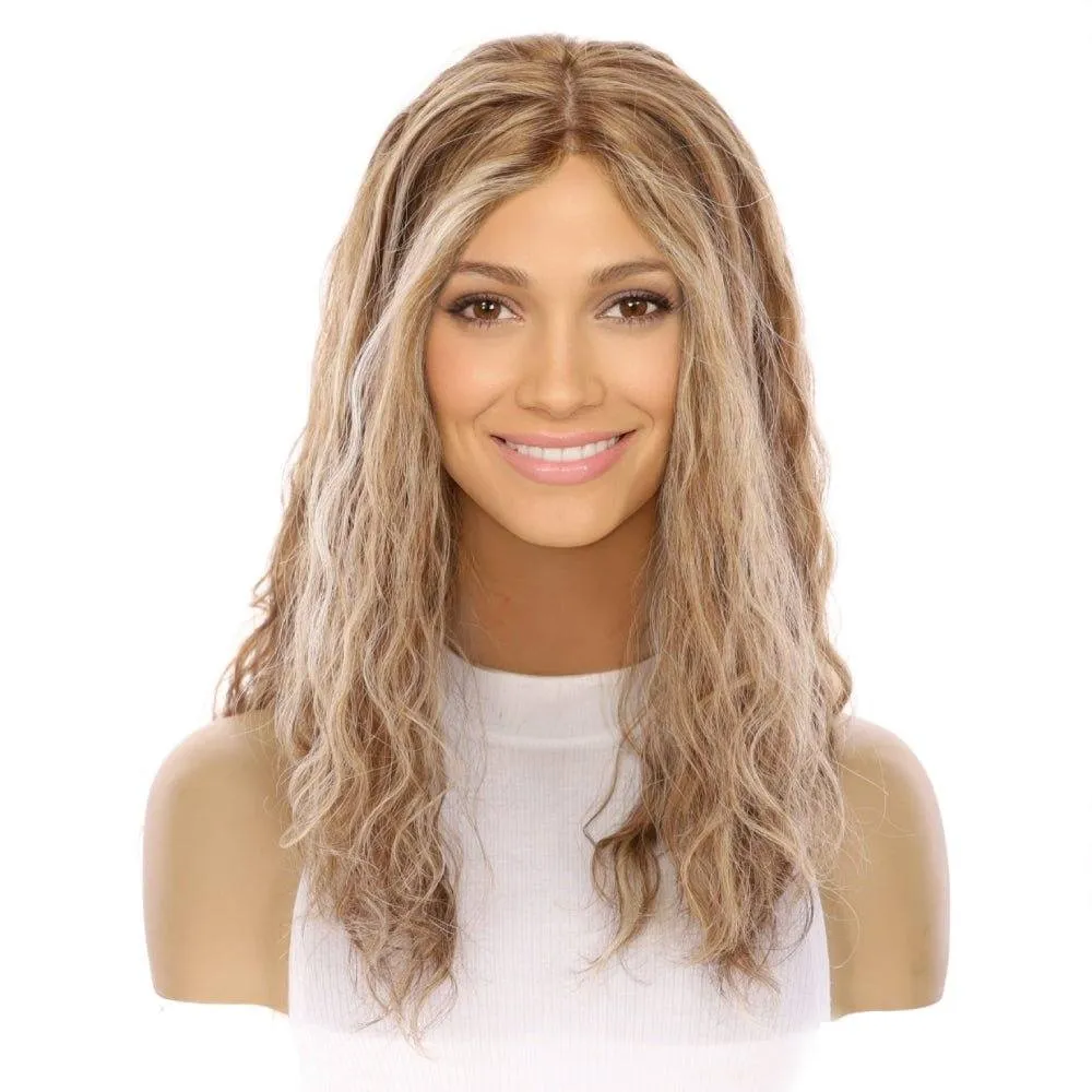22" Ponytail Silk Part Wig Medium Blonde Wavy