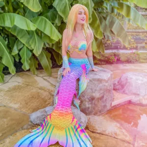 Arianna - Blonde to Light Green Pink Ombre with Tinsel  Long straight Synthetic Lace Front Wig