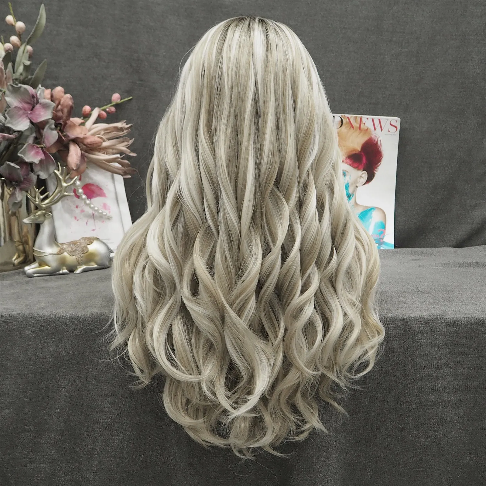 Ashely-Ombre dark blonde loose curly synthetic lace front wigs