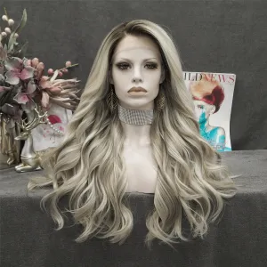 Ashely-Ombre dark blonde loose curly synthetic lace front wigs