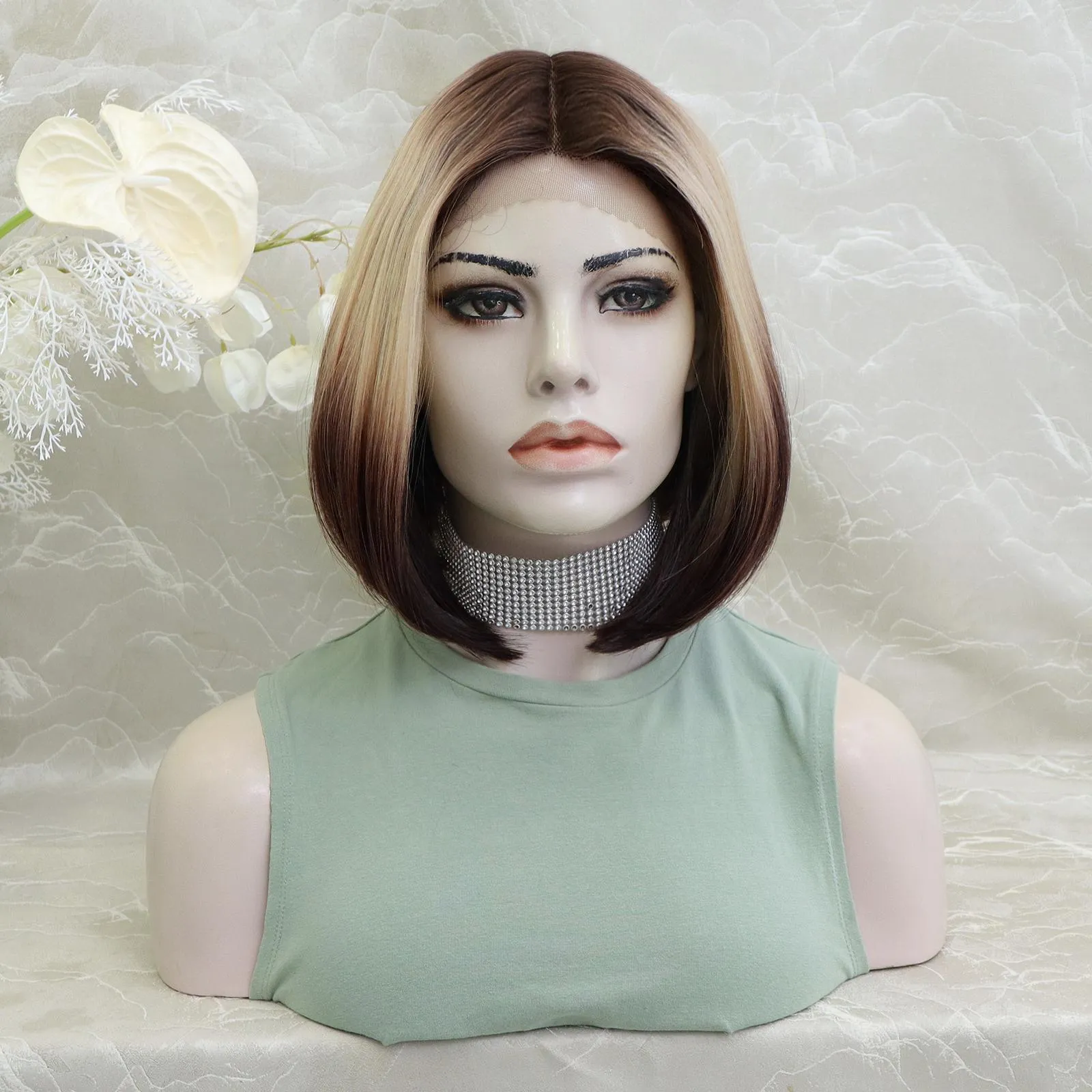 Brenda Collection-Debbie&Diva T-part pre-pluck glue less 10inches lace front wigs dip dyed with bob hair style