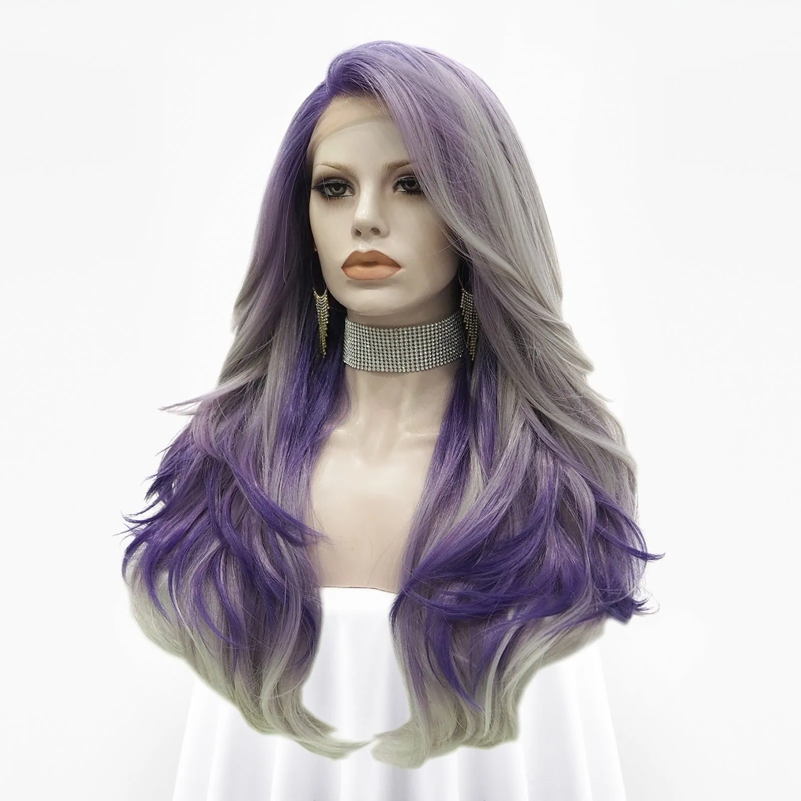 Brenda Collection-Violet-Purple Ombre Long Wave Synthetic Lace Front Imstyle Wig