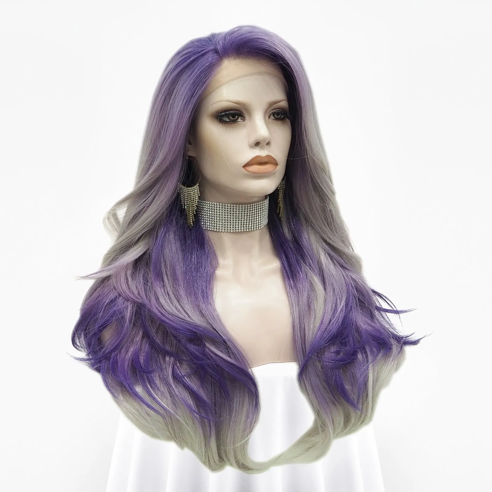 Brenda Collection-Violet-Purple Ombre Long Wave Synthetic Lace Front Imstyle Wig
