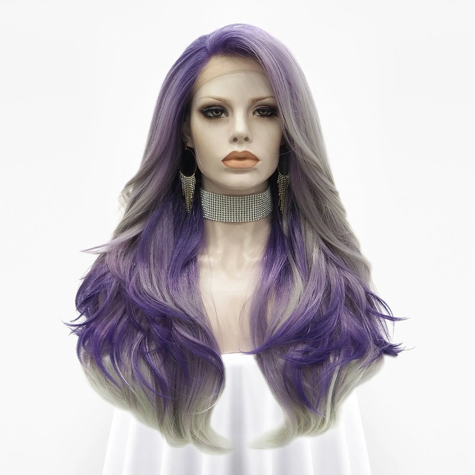 Brenda Collection-Violet-Purple Ombre Long Wave Synthetic Lace Front Imstyle Wig