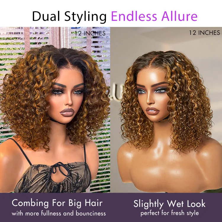 Brown Highlight / Natural Black / Blonde Highlight Deep Curly Glueless 5x5 Closure Pre-Cut Lace Wig Breathable Cap
