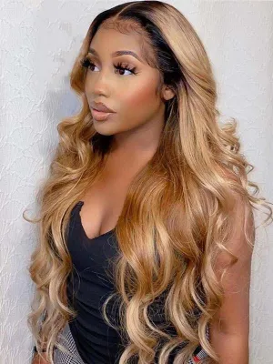 Chinalacewig Ombre Blonde Color Body Wave Virgin Human Hair 360 HD Lace Wigs CF230
