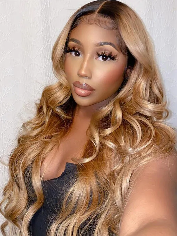 Chinalacewig Ombre Blonde Color Body Wave Virgin Human Hair 360 HD Lace Wigs CF230