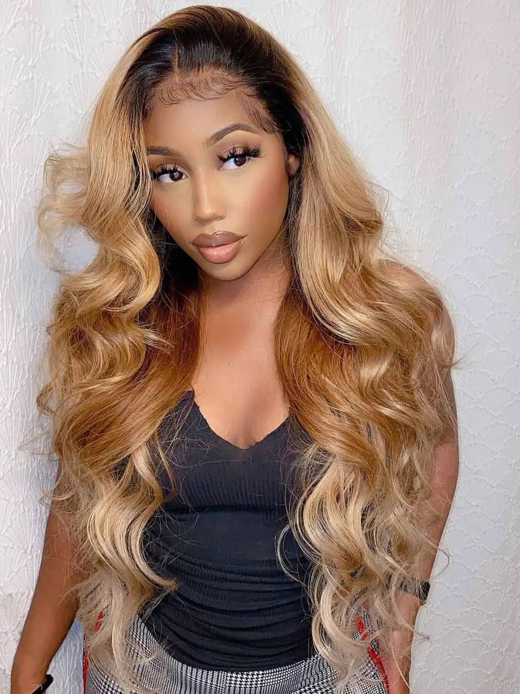 Chinalacewig Ombre Blonde Color Body Wave Virgin Human Hair 360 HD Lace Wigs CF230