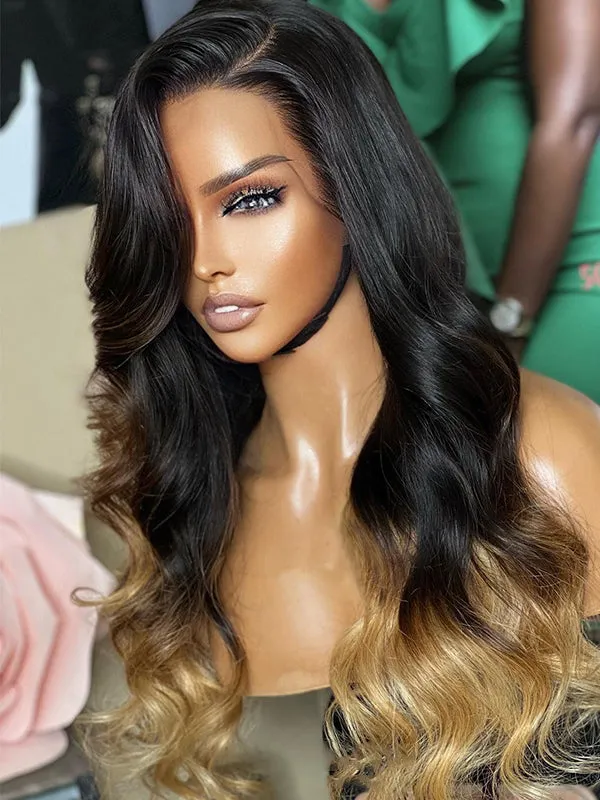 Chinalacewig Ombre Brown Color Body Wave 13x6 HD Lace Front Wig With Pre Plucked NCF94