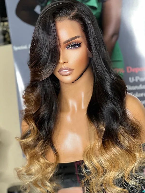 Chinalacewig Ombre Brown Color Body Wave 13x6 HD Lace Front Wig With Pre Plucked NCF94