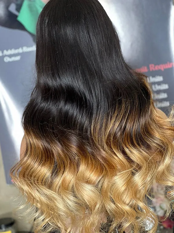 Chinalacewig Ombre Brown Color Body Wave 13x6 HD Lace Front Wig With Pre Plucked NCF94