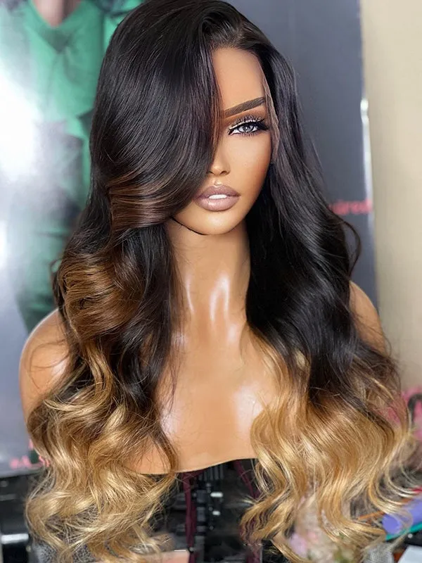 Chinalacewig Ombre Brown Color Body Wave 13x6 HD Lace Front Wig With Pre Plucked NCF94