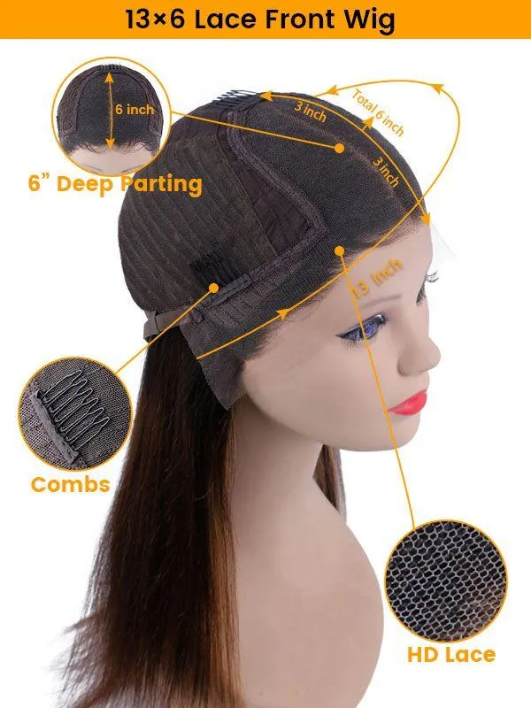 Chinalacewig Ombre Brown Color Body Wave 13x6 HD Lace Front Wig With Pre Plucked NY03