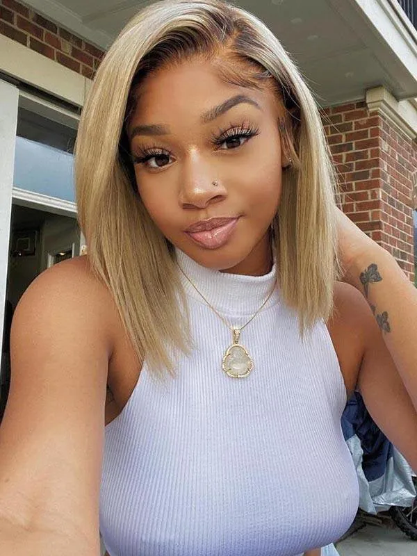 Chinalacewig Transparent Lace Blonde Color Lace Front Wigs Straight Bob Wigs CF116