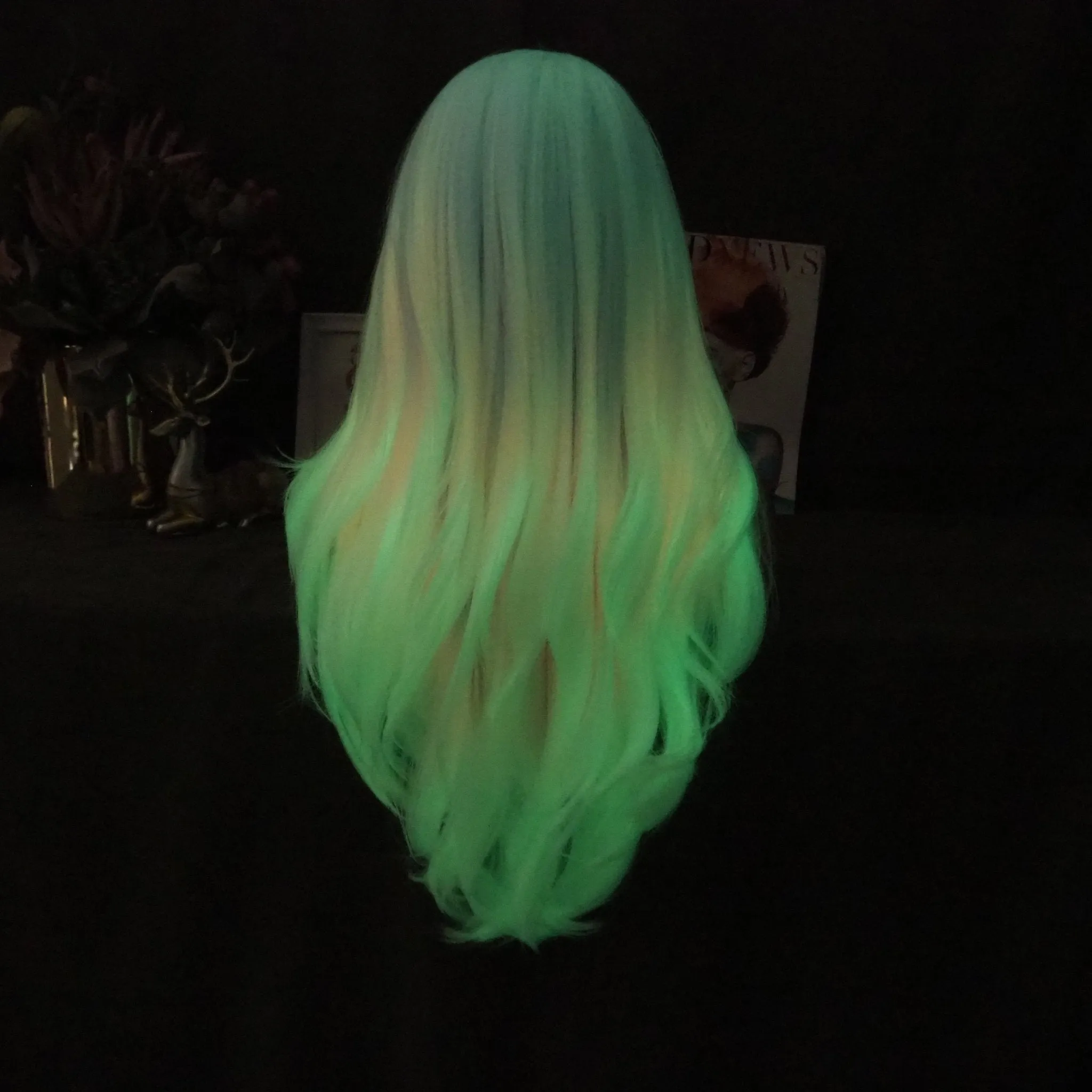 City Star - New Pastel Pink Ombre Noctilucent Long Synthetic Lace Front Party Wigs