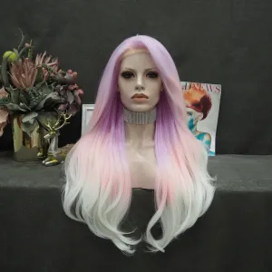 City Star - New Pastel Pink Ombre Noctilucent Long Synthetic Lace Front Party Wigs