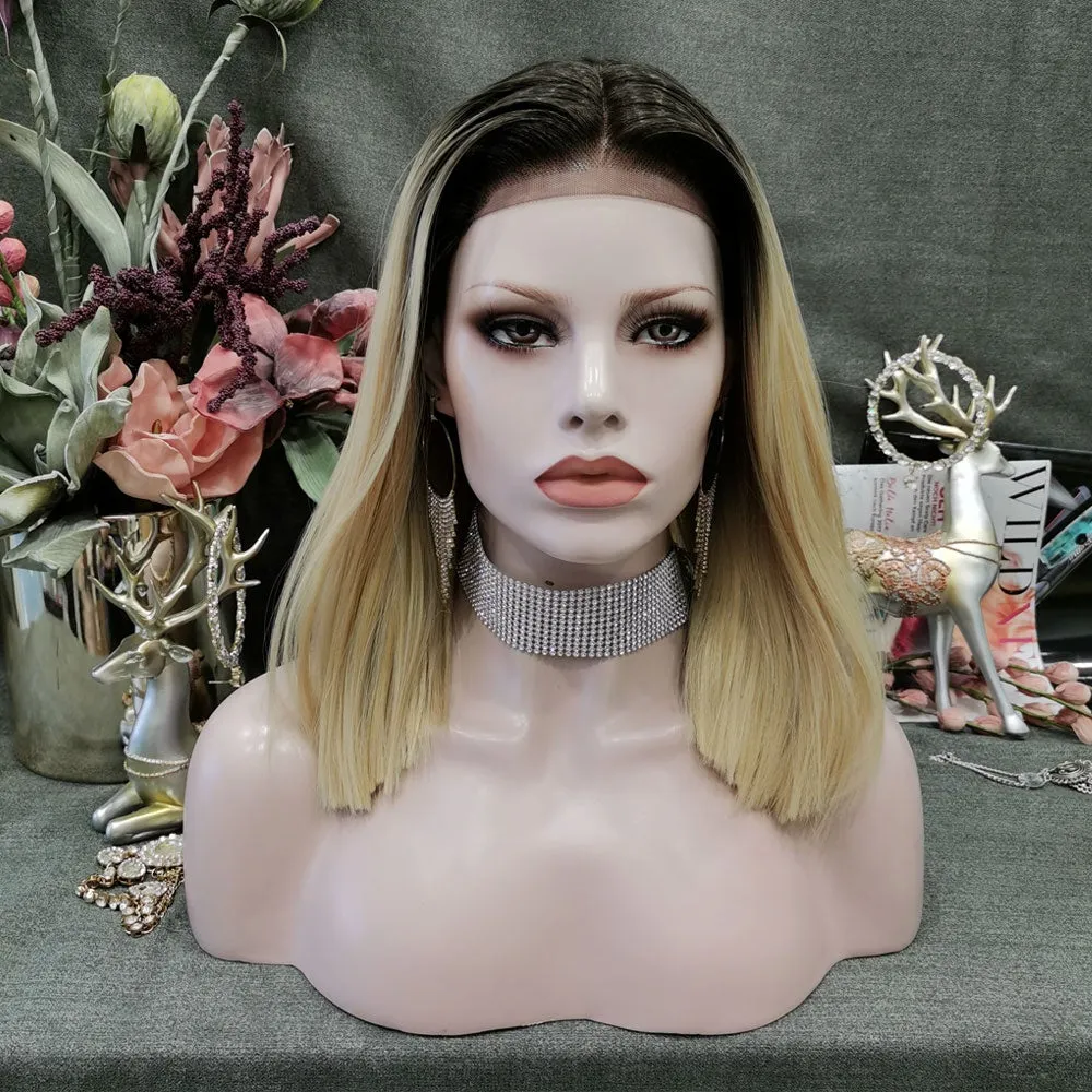 Coco - Blonde With Dark Root  Middle Parting Synthetic Lace Front Wig