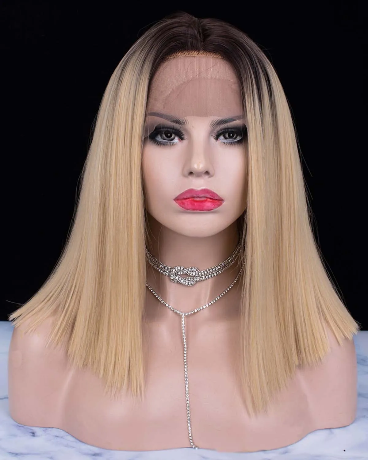 Coco - Blonde With Dark Root  Middle Parting Synthetic Lace Front Wig