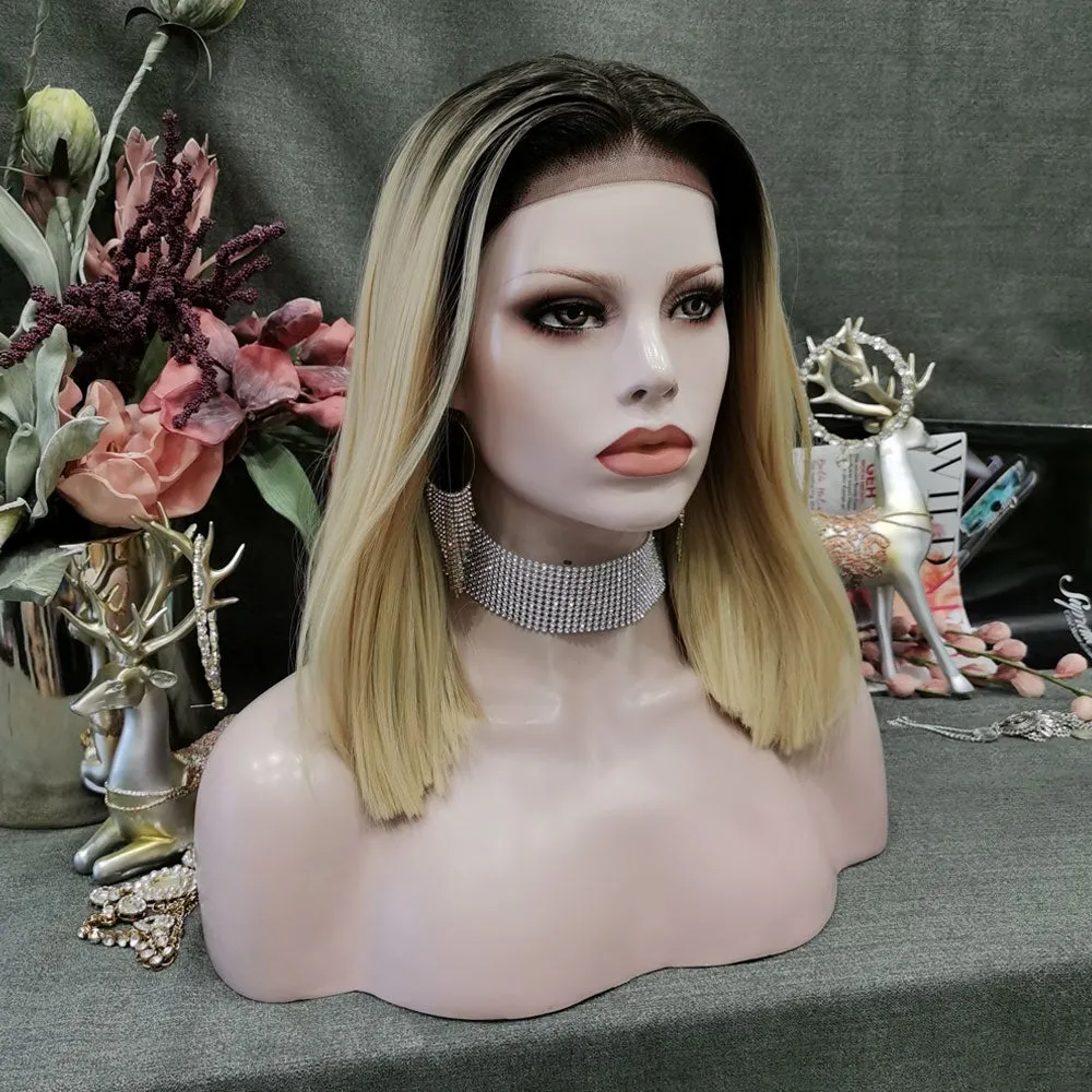 Coco - Blonde With Dark Root  Middle Parting Synthetic Lace Front Wig
