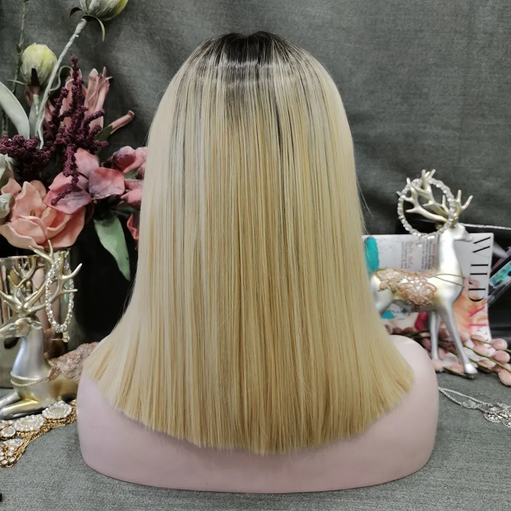 Coco - Blonde With Dark Root  Middle Parting Synthetic Lace Front Wig