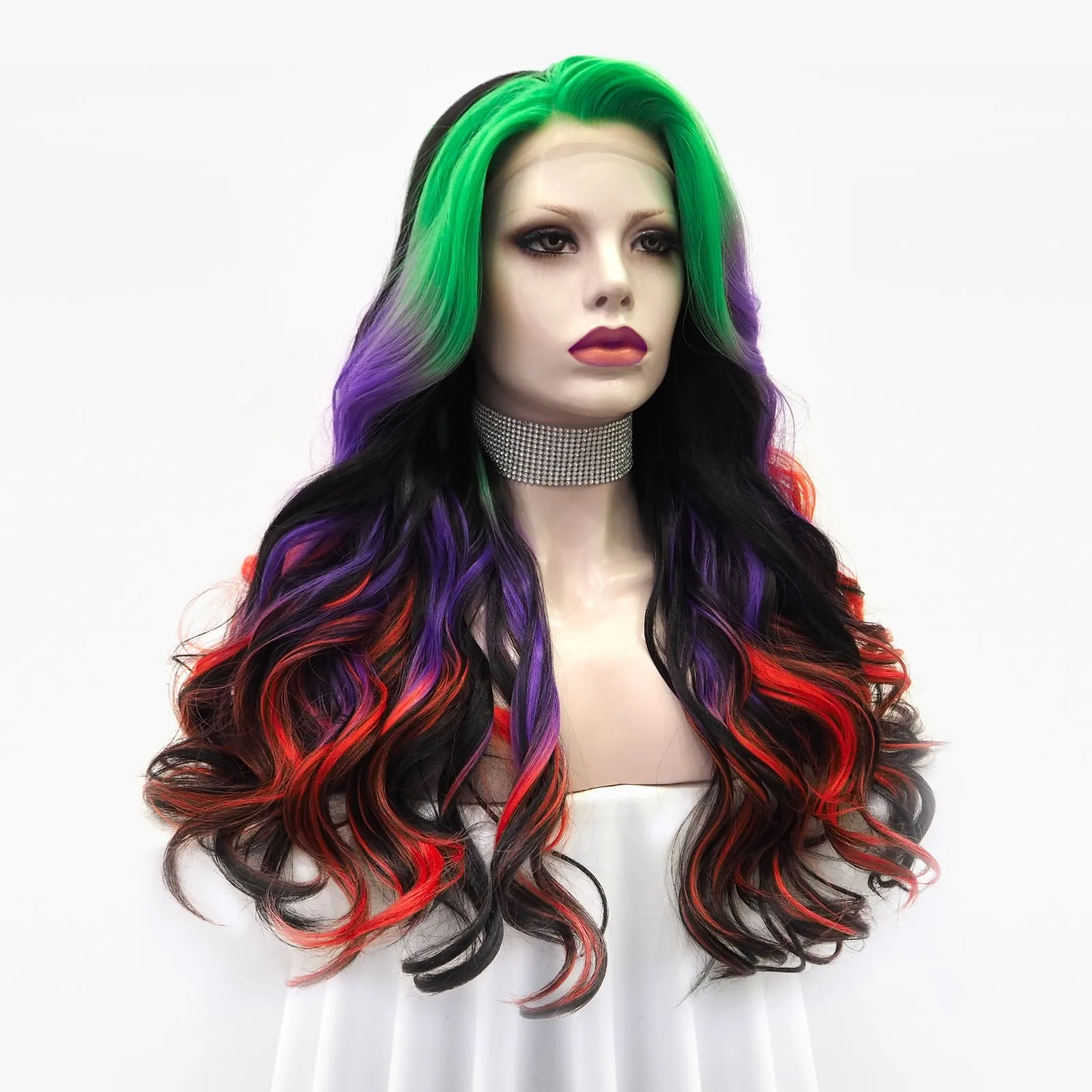 Colorful rainbow wig long Body Wave wig Halloween Wig For Costume Party