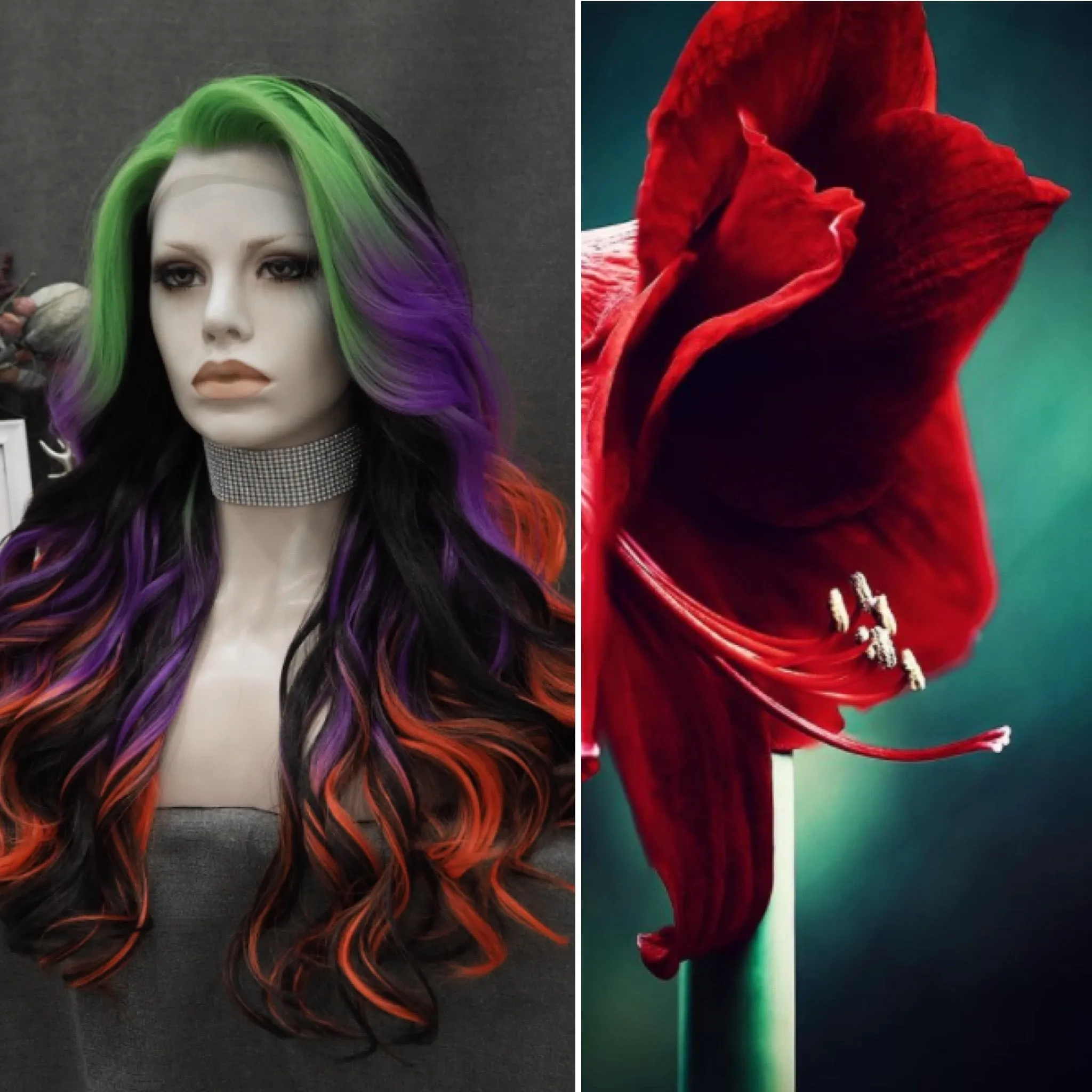 Colorful rainbow wig long Body Wave wig Halloween Wig For Costume Party