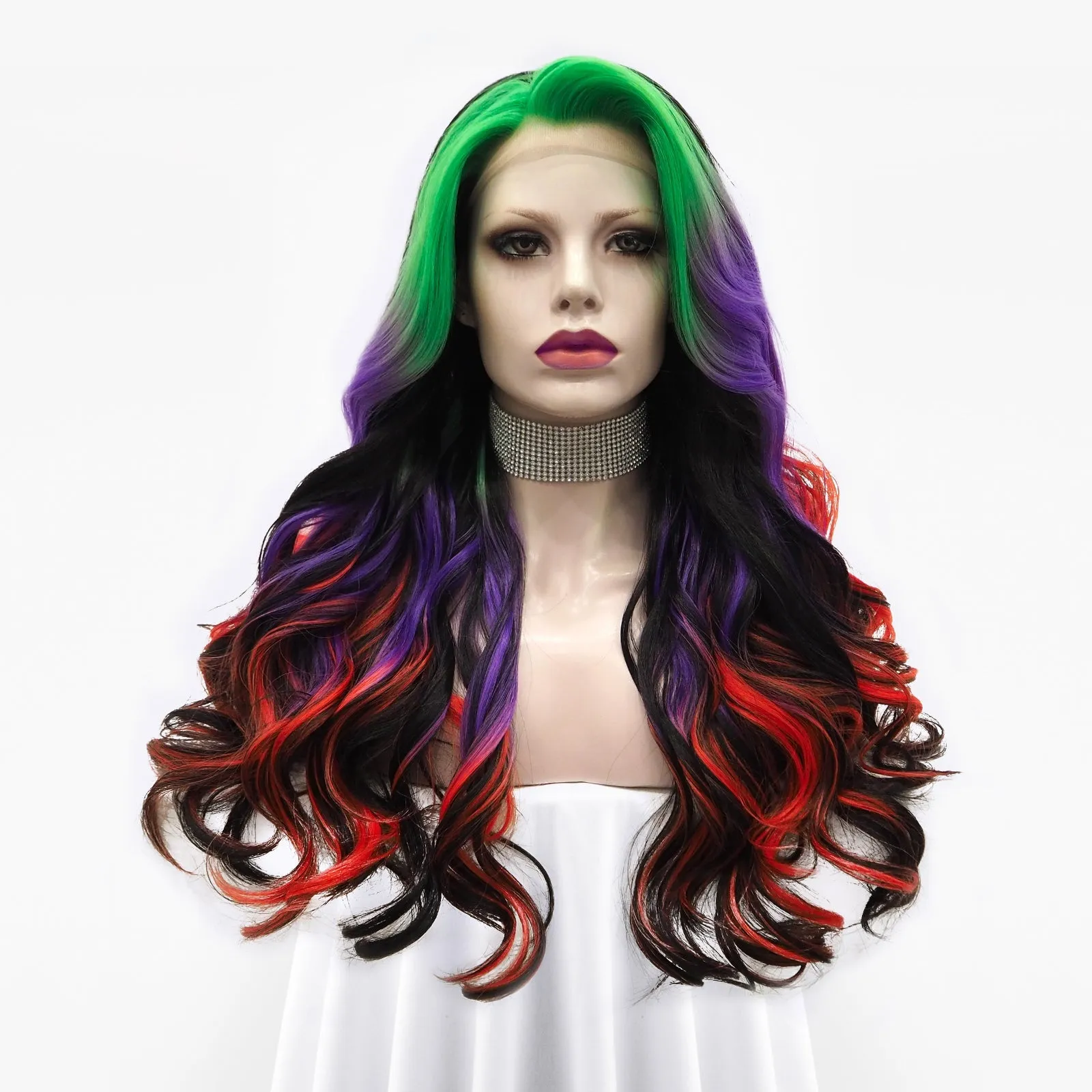 Colorful rainbow wig long Body Wave wig Halloween Wig For Costume Party