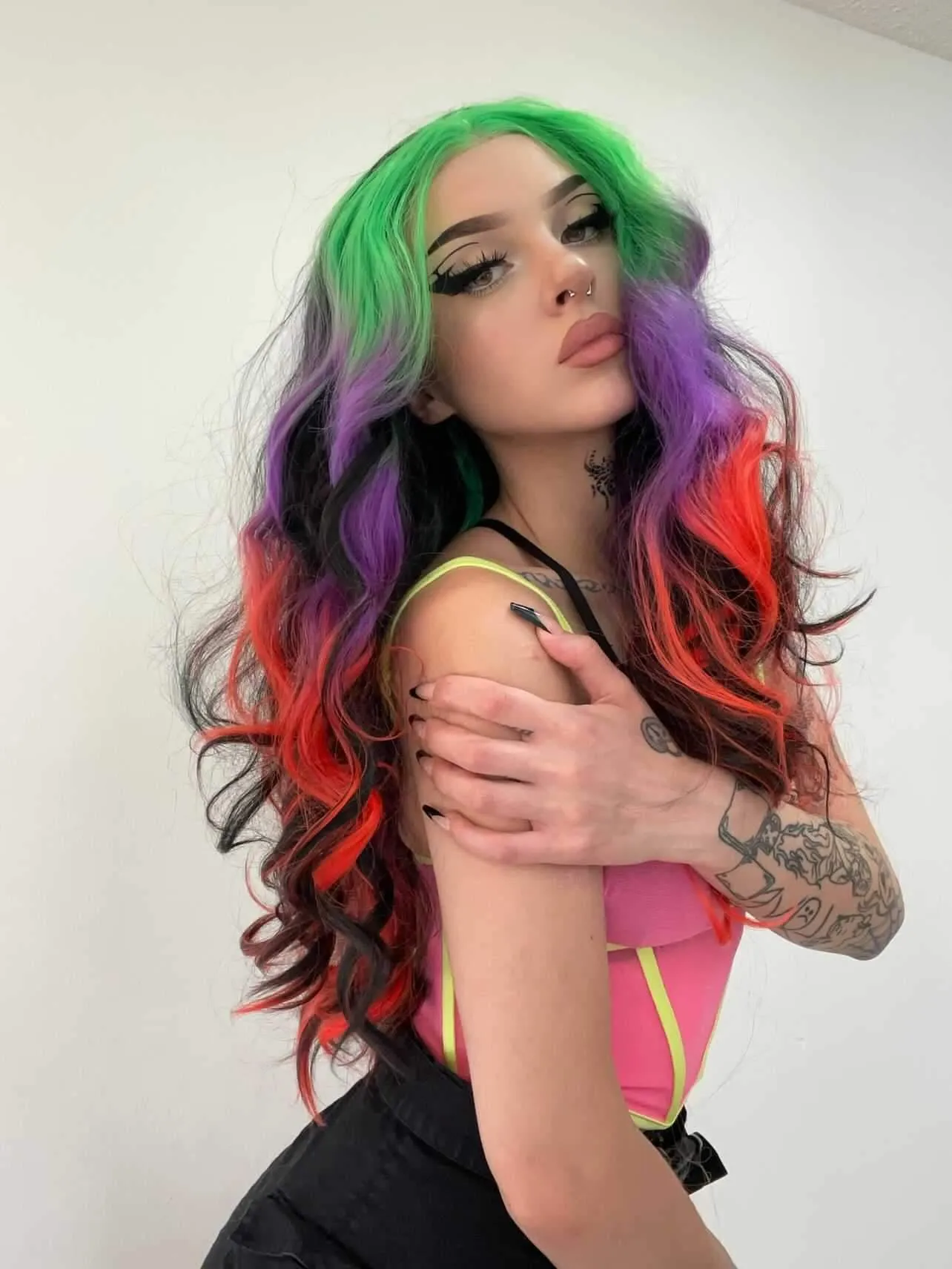 Colorful rainbow wig long Body Wave wig Halloween Wig For Costume Party