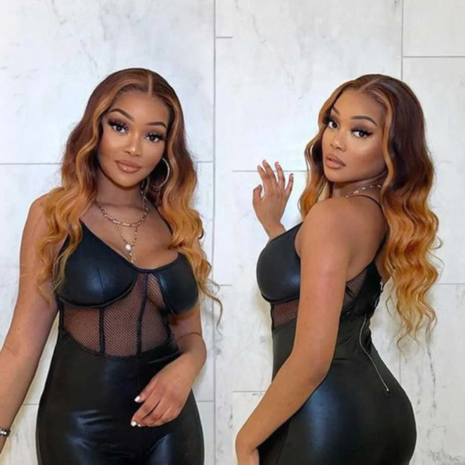 Double Drawn Hairstylist Works 6x5 Glueless Lace Closure Human Hair Wigs Body Wave Highlight Ombre Colored Wigs Chest Length
