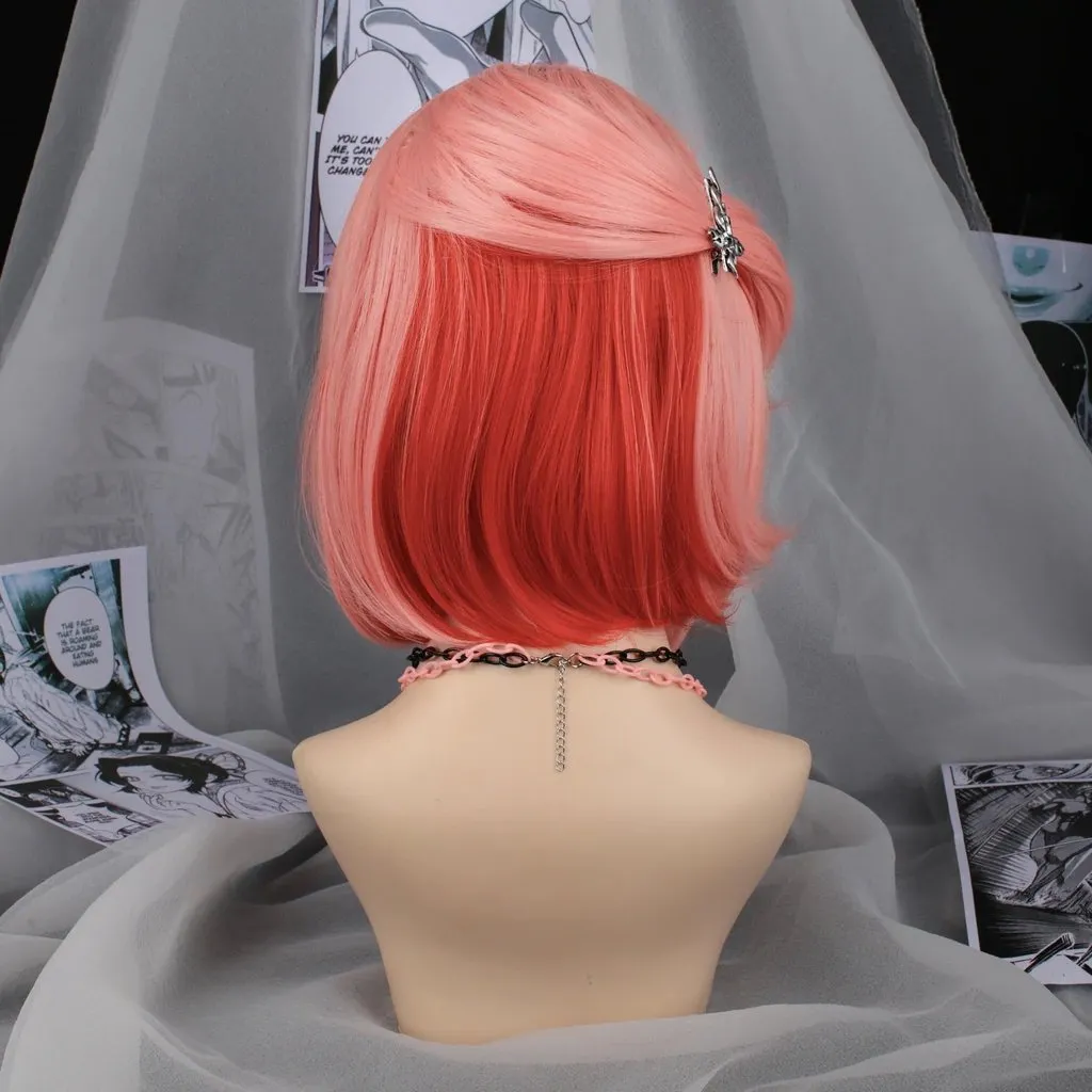 Grapefruit -Pink With Hot Pink Hidden Short Bob Synthetic Imstyle Wig With Bangs