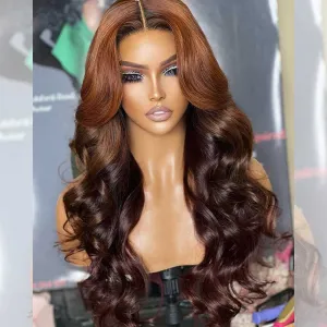 Hairstylist Works Honey Brown Ombre Colored Wigs 6x5 Glueless Lace Closure Human Hair Wigs