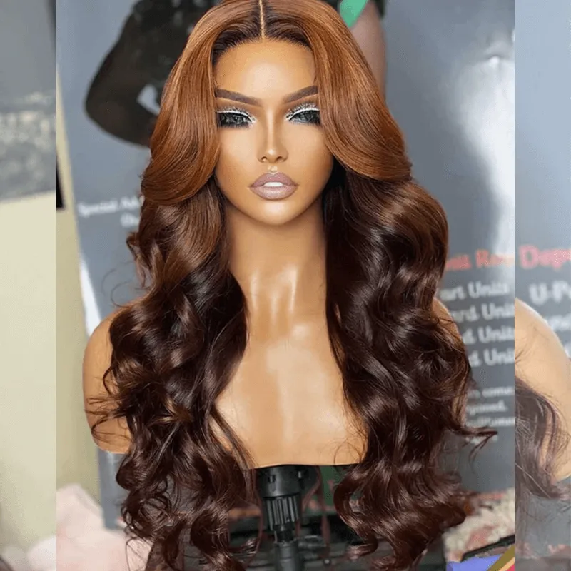 Hairstylist Works Honey Brown Ombre Colored Wigs 6x5 Glueless Lace Closure Human Hair Wigs