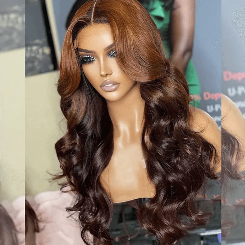 Hairstylist Works Honey Brown Ombre Colored Wigs 6x5 Glueless Lace Closure Human Hair Wigs