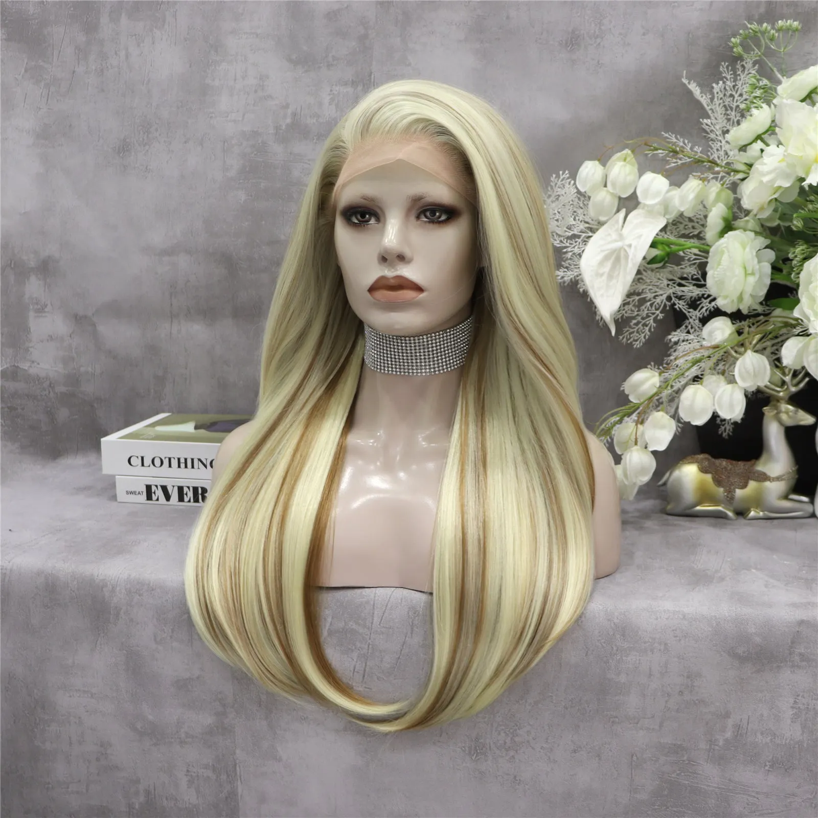 Highlights Ash Brown to Golden Blonde Straight Lace Front Synthetic Wig