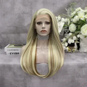 Highlights Ash Brown to Golden Blonde Straight Lace Front Synthetic Wig
