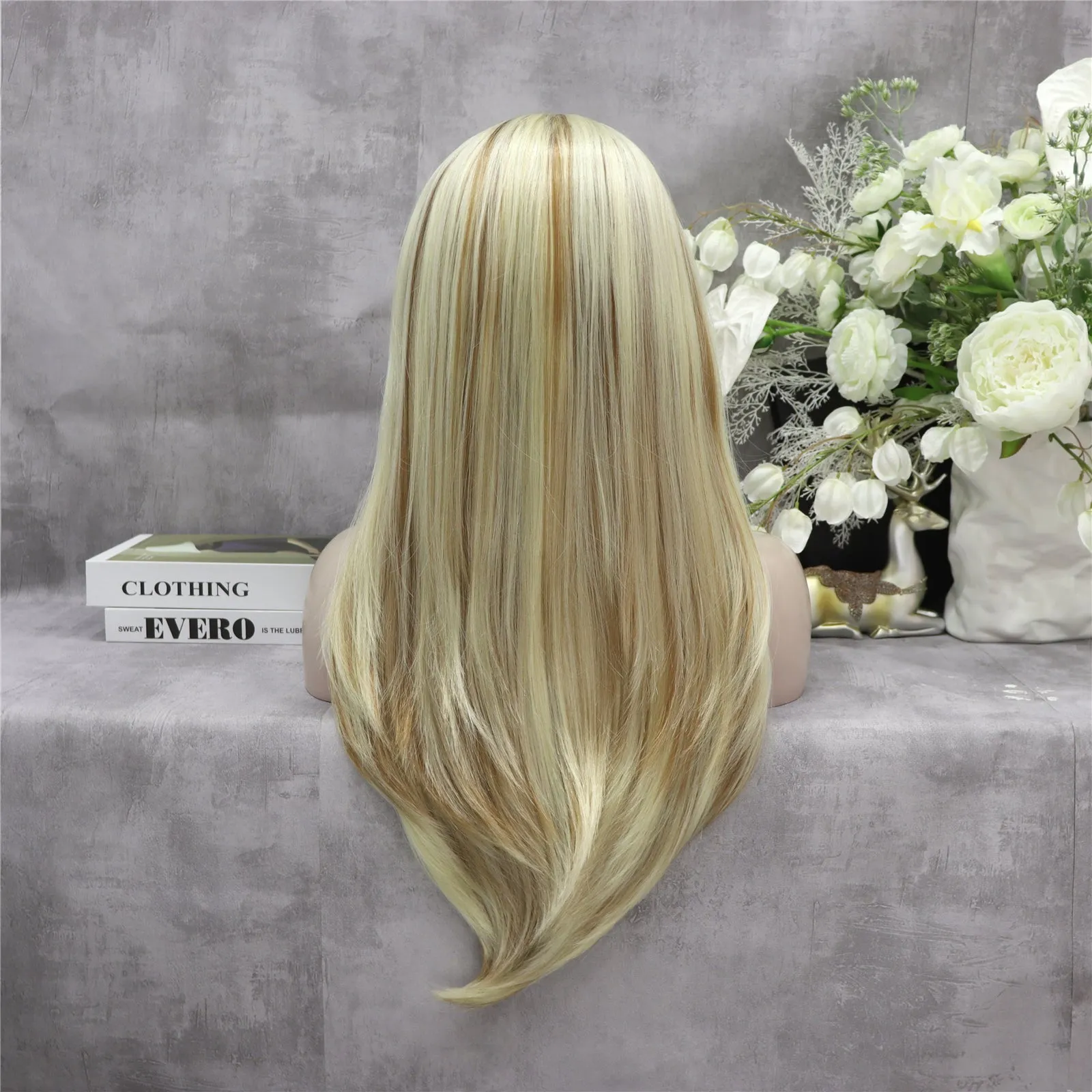 Highlights Ash Brown to Golden Blonde Straight Lace Front Synthetic Wig