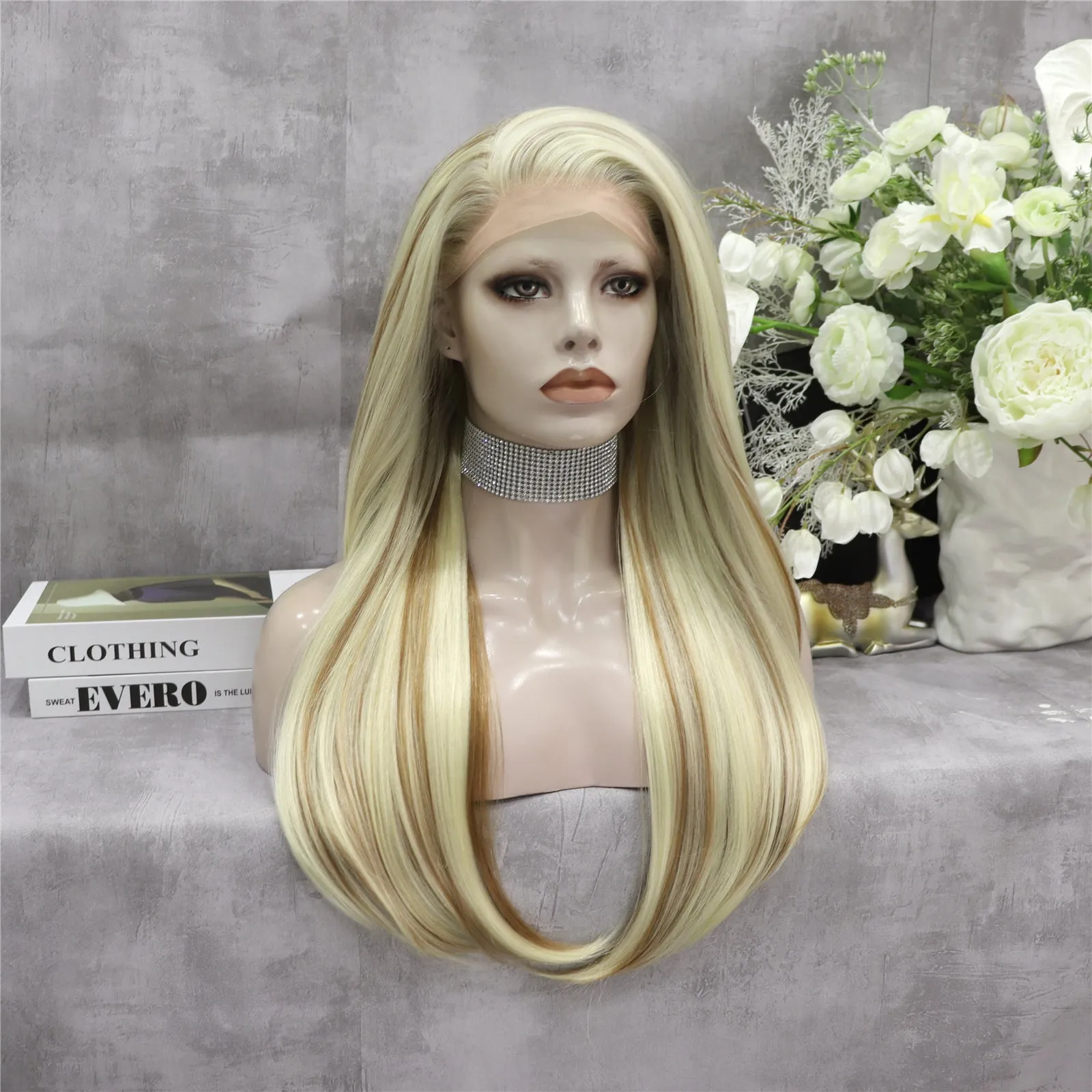 Highlights Ash Brown to Golden Blonde Straight Lace Front Synthetic Wig