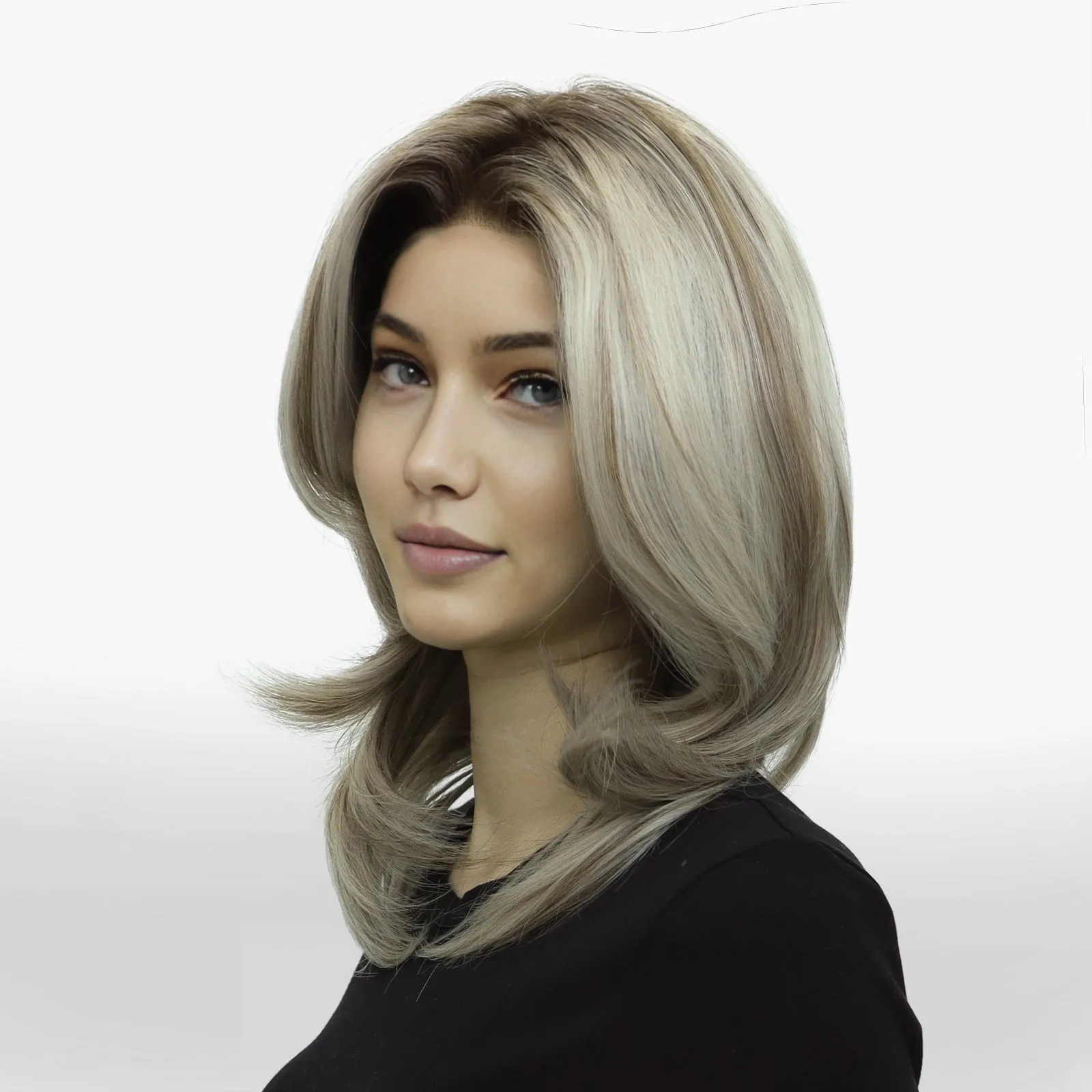 IMstyle Sabrina cool tone blonde with highlight 14inches with layer cut 13*4 free part lace front wigs K141-2183-C13X4