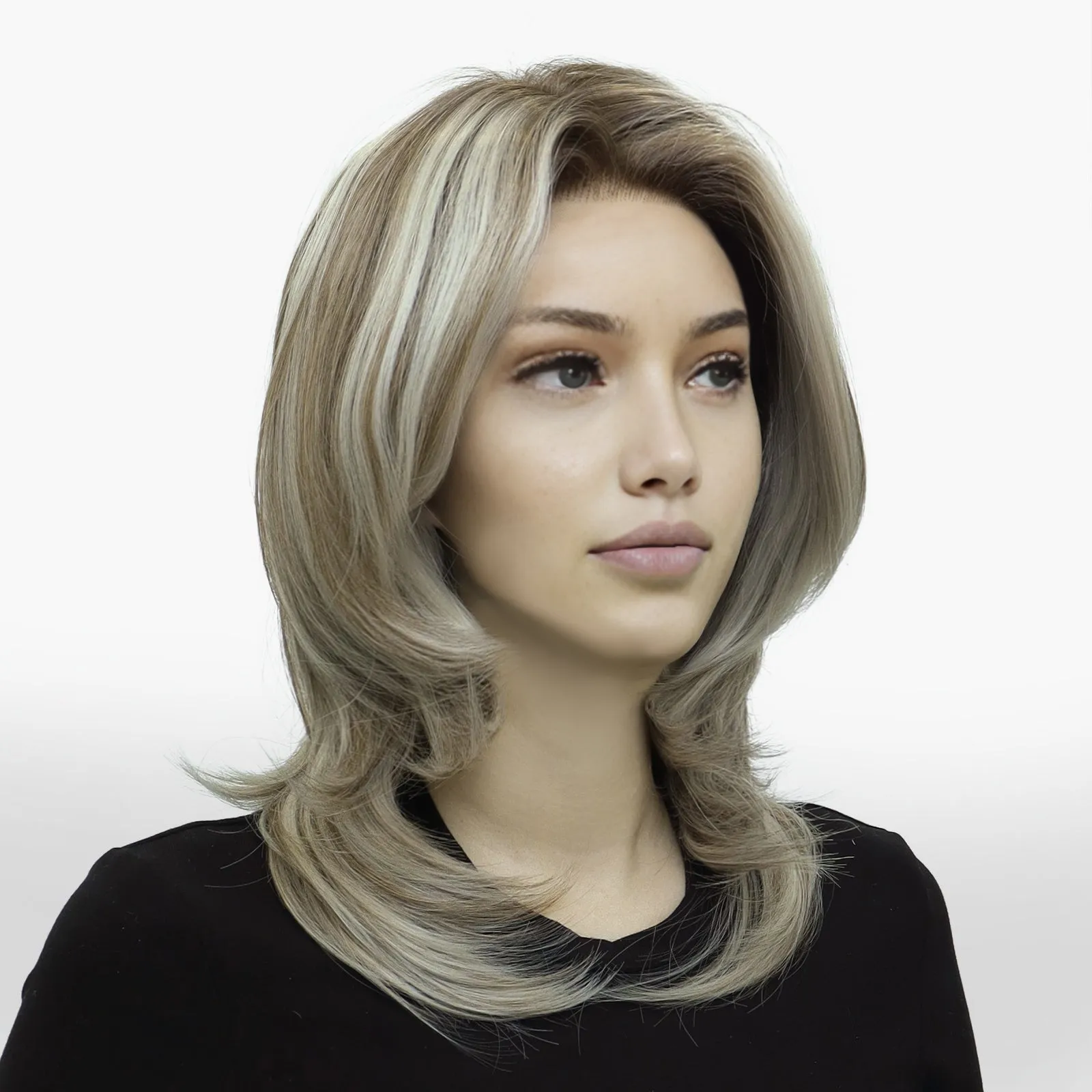 IMstyle Sabrina cool tone blonde with highlight 14inches with layer cut 13*4 free part lace front wigs K141-2183-C13X4