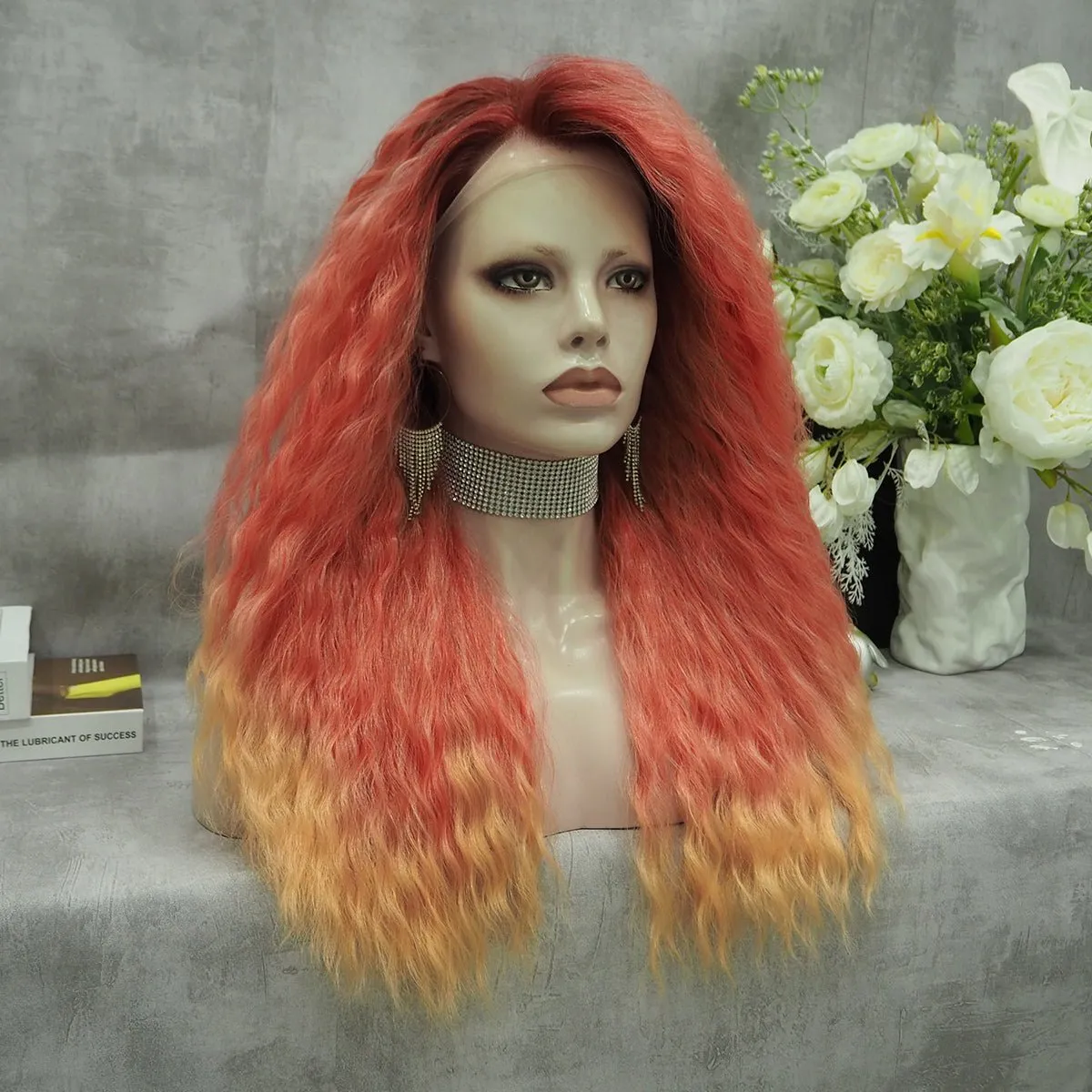 Ombre Orange Wig Curly Synthetic Lace Front Wig