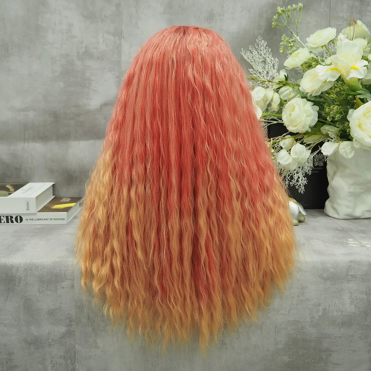 Ombre Orange Wig Curly Synthetic Lace Front Wig