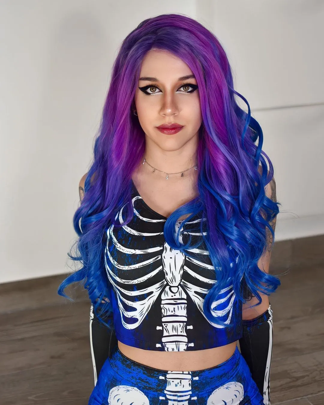 Queen-Purple And Blue Ombre Long Wave Lace Front Synthetic Wig