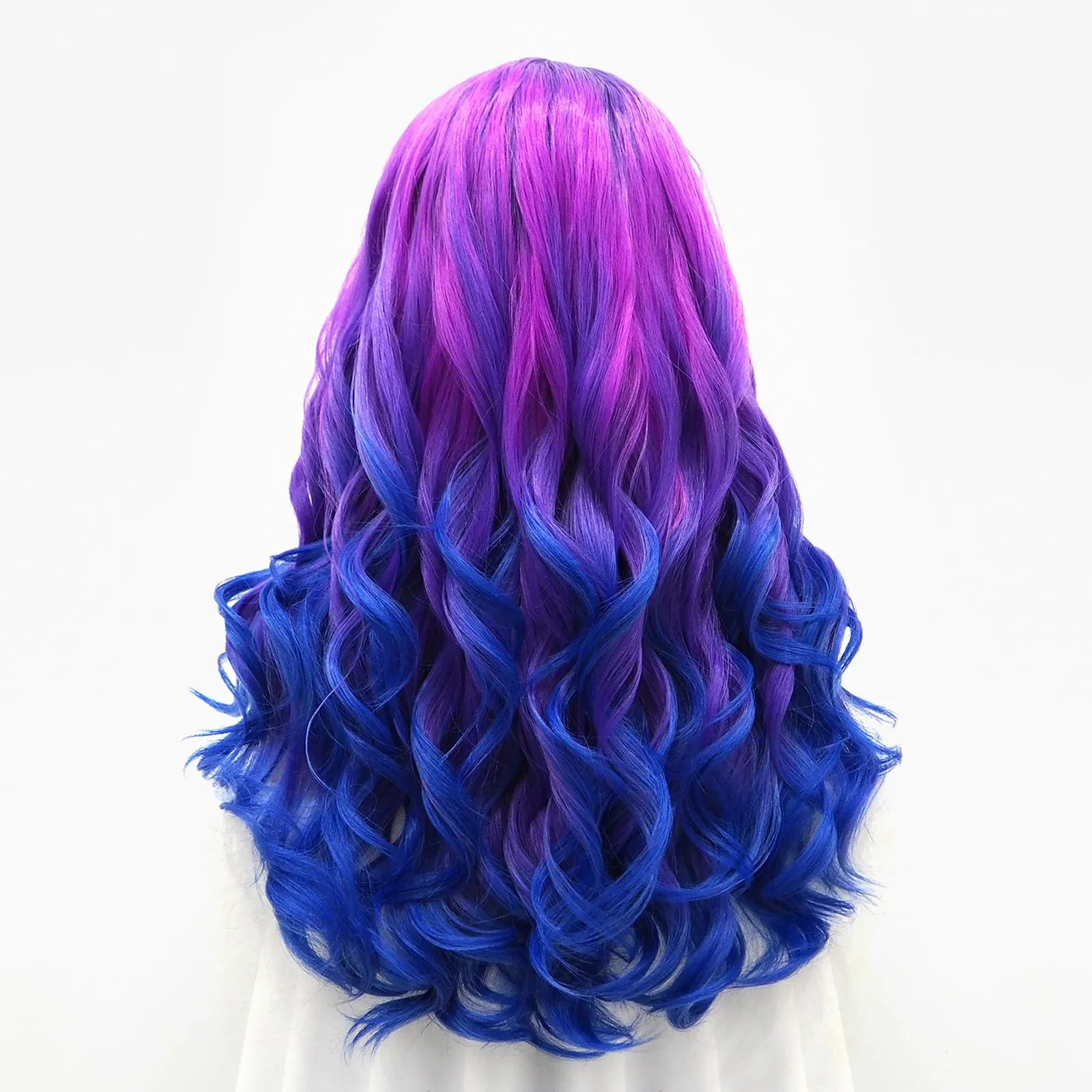 Queen-Purple And Blue Ombre Long Wave Lace Front Synthetic Wig