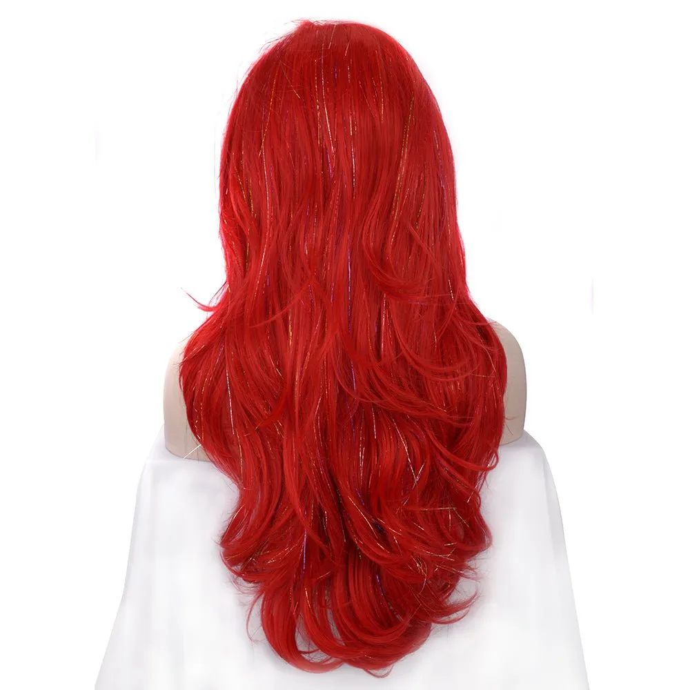 Red Synthetic Lace Front Wig With Tinsel Hair