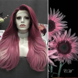 Rose Pink Ombre Long Loose Wave Synthetic Lace Front Wig