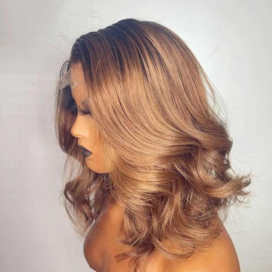 Tuneful Glueless Elegant Short 1b/30# Ombre Brown Colored Human Hair Bob Wigs