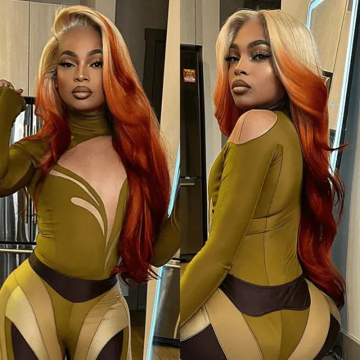 Tuneful Special Customise Blonde Orange Ombre Colored 13x6 HD Lace Frontal Wigs 210% Density