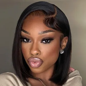 Weekly Special | PreMax Wigs | Super Natural Hairline Natural Black Silky Blunt Cut Glueless 13x4 Frontal Lace Human Hair Short Bob Wig